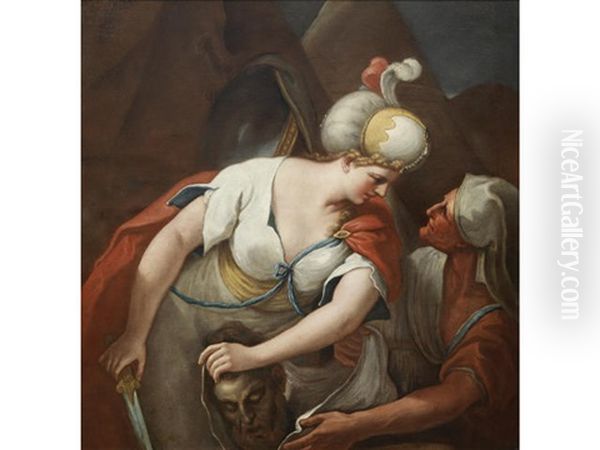 Rebecca At The Well (+ And Judith With The Head Of Holofernes; Pair) Oil Painting by Nicolo Bambini