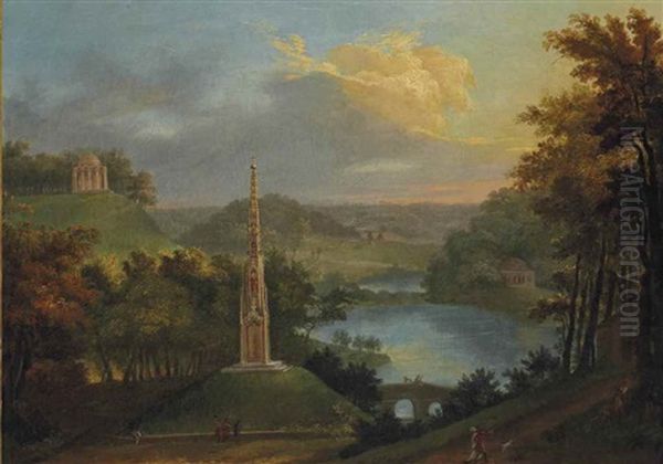 Vue Du Parc De Stourhead Avec Des Promeneurs Oil Painting by Copleston Warre Bampfylde