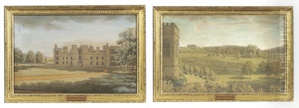 The Gardens At Cowdray (+ The Entrance Front, Cowdray; Pair) Oil Painting by Copleston Warre Bampfylde