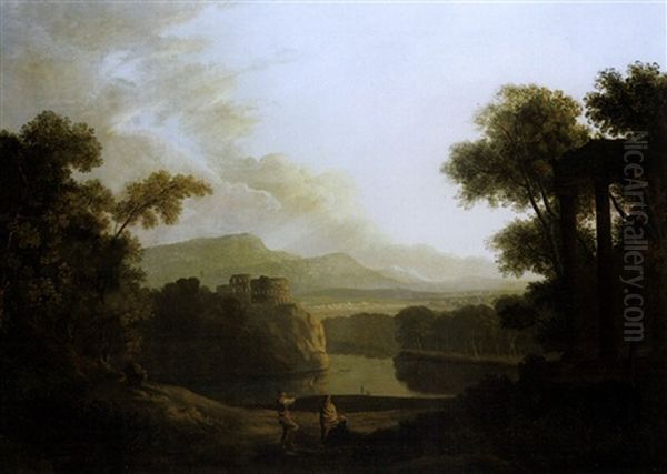 An Extensive Italianate River Landscape With Ruins And Figures In The Foreground Oil Painting by Copleston Warre Bampfylde