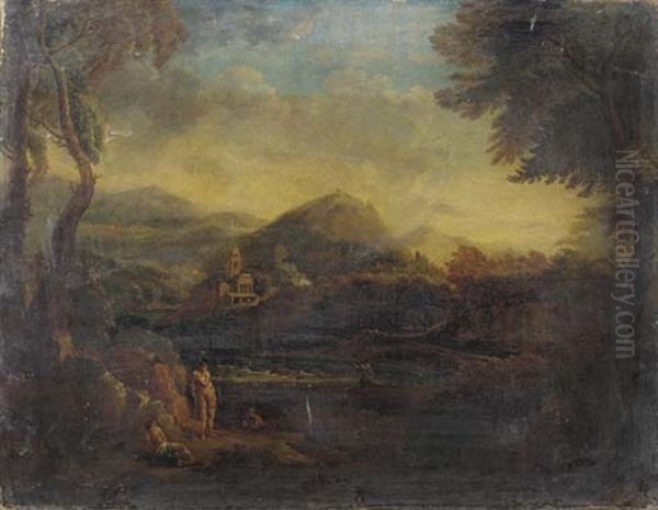 Figures In An Arcadian Landscape Oil Painting by Copleston Warre Bampfylde