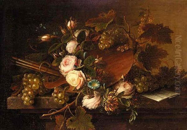 Still Life Of An Artist's Palette Wreathed With Roses Oil Painting by Copleston Warre Bampfylde