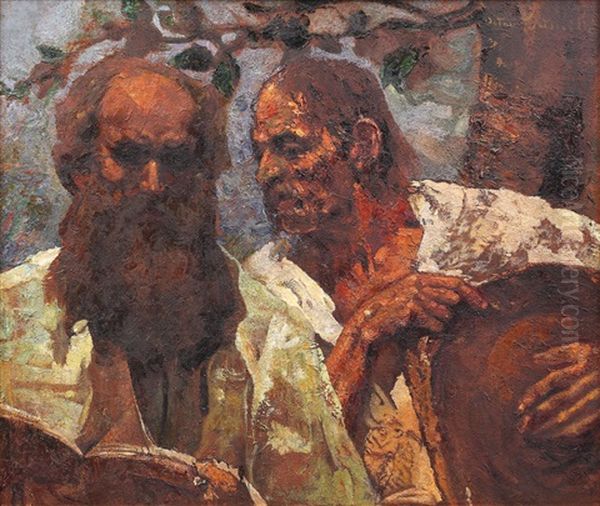 Spovedania Taranului (compozitie Cu Autoportretul Pictorului) Oil Painting by Octav Bancila