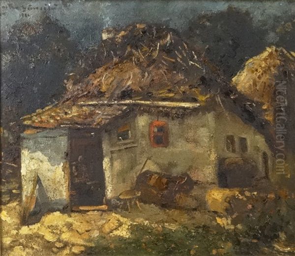 Hut Oil Painting by Octav Bancila