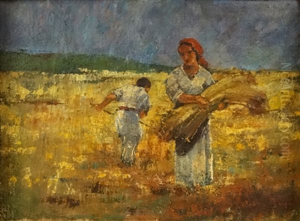 Mowing Oil Painting by Octav Bancila