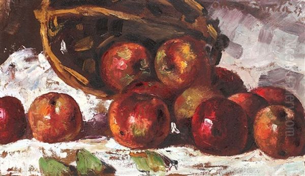 Still Life With Red Apples Oil Painting by Octav Bancila