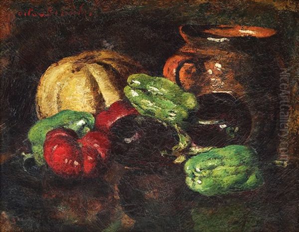 Still Life With Jar And Vegetables Oil Painting by Octav Bancila