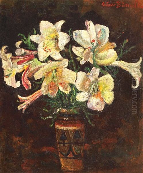 Vase With Lilies Oil Painting by Octav Bancila