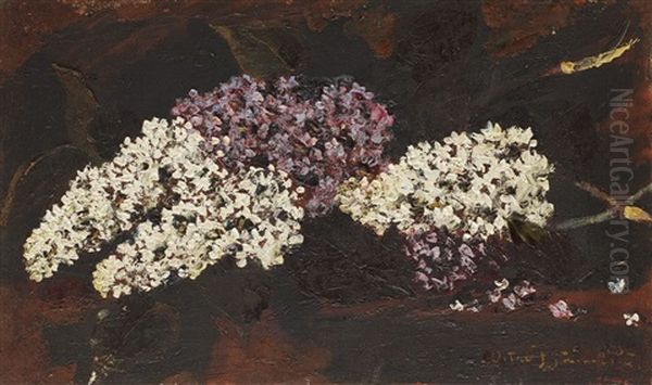 Lilac Flowers Oil Painting by Octav Bancila