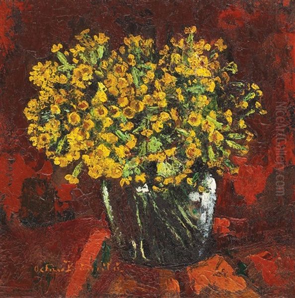 Primroses Oil Painting by Octav Bancila