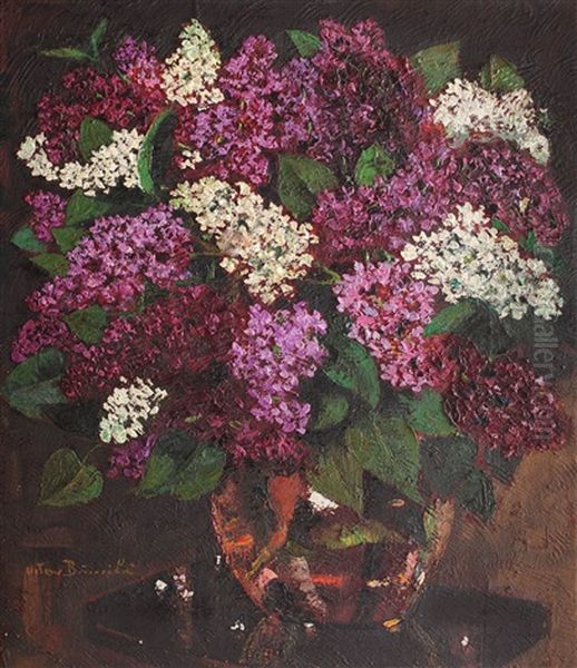 Still Life With Liliac Oil Painting by Octav Bancila