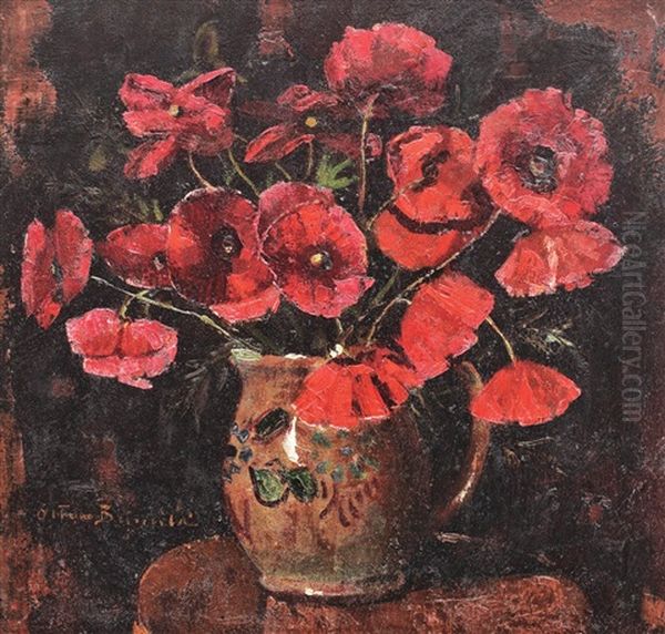 Pot With Poppies Oil Painting by Octav Bancila