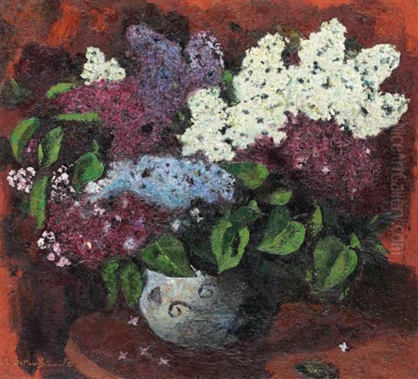 Liliac Flowers Oil Painting by Octav Bancila