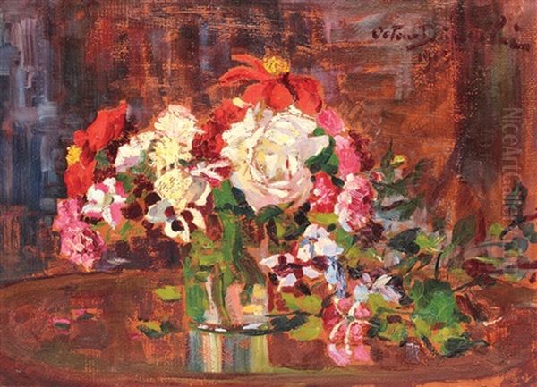 Glass With Flowers Oil Painting by Octav Bancila