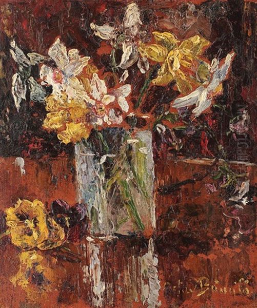 Glass With Daffodils Oil Painting by Octav Bancila