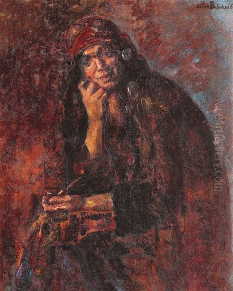 Thinking Oil Painting by Octav Bancila