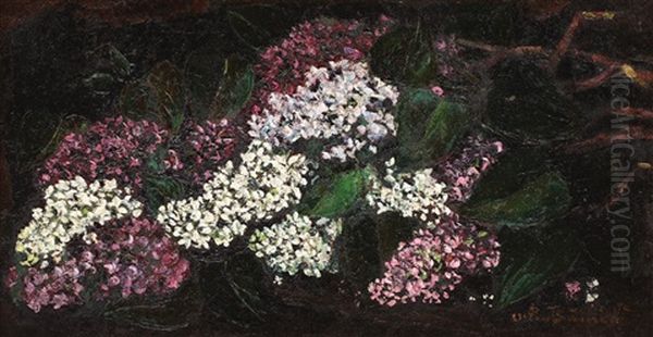 Lilac Flowers Oil Painting by Octav Bancila