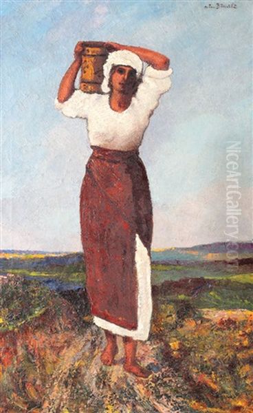 Peasant With A Jug Oil Painting by Octav Bancila