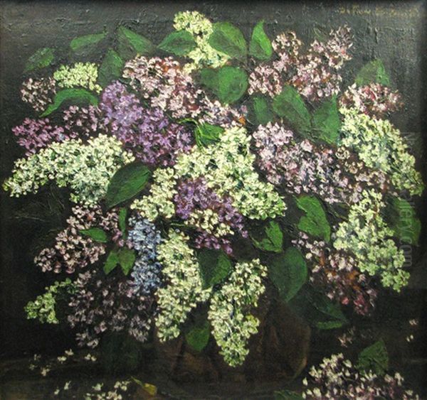 Lilac Flowers Oil Painting by Octav Bancila