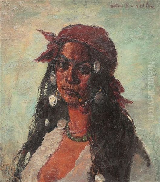 Tigancusa Cu Salba Si Pipa Oil Painting by Octav Bancila