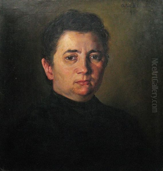 Woman In Black Oil Painting by Octav Bancila