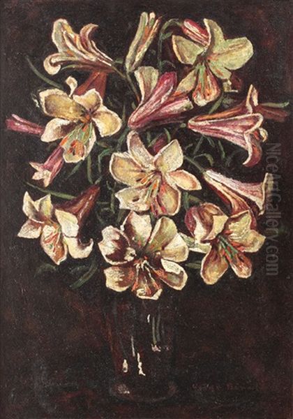 Madonna Lillies Oil Painting by Octav Bancila