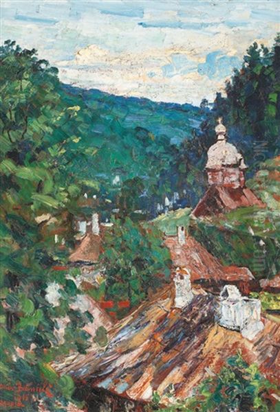 Landscpae From Agapia Valley Oil Painting by Octav Bancila