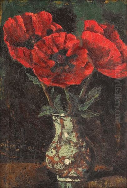 Vase With Poppies Oil Painting by Octav Bancila