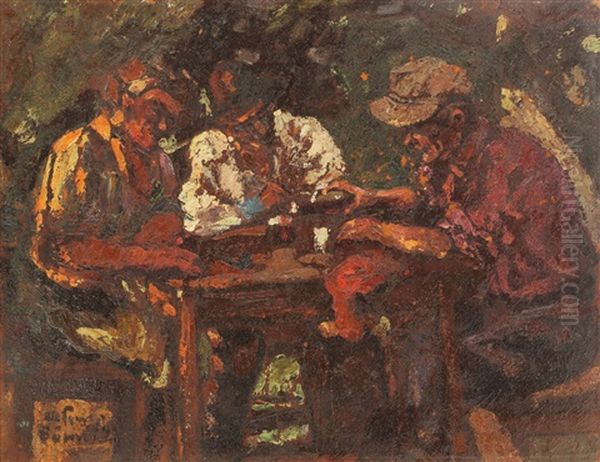 Wine Drinkers Oil Painting by Octav Bancila