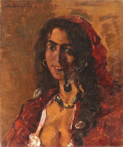 Young Gipsy Woman Oil Painting by Octav Bancila