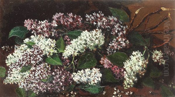 Lilac Twigs Oil Painting by Octav Bancila