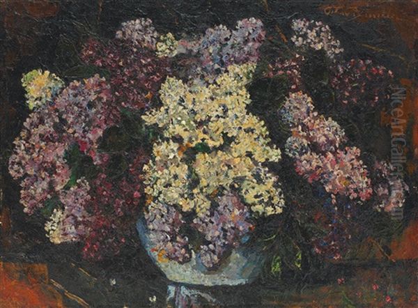 Lilac Flowers Oil Painting by Octav Bancila