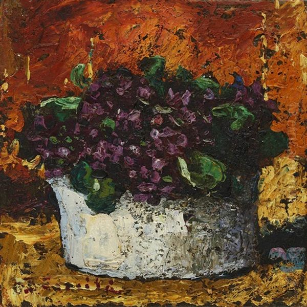 Cup With Violets Oil Painting by Octav Bancila