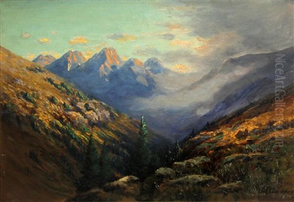 Clouds Rolling Over Mountains Oil Painting by William Henry Bancroft