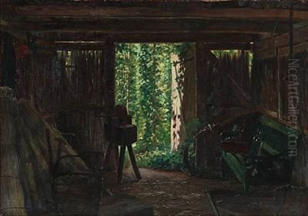 In A Thatching Workshop Oil Painting by Vilhelmine Marie Bang