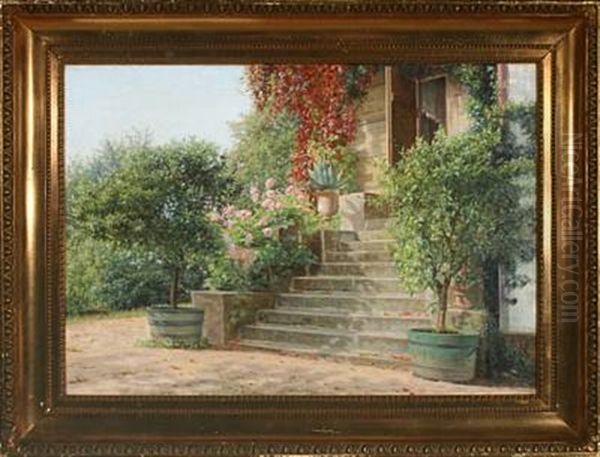 Sunny Day In A Garden, Probaly Italy Oil Painting by Vilhelmine Marie Bang