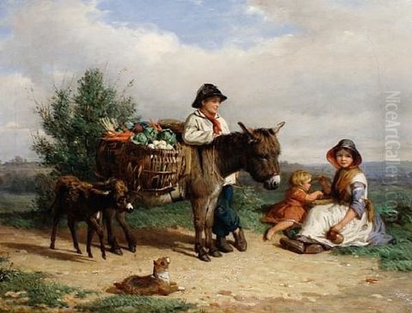 A Pause On The Way To Market Oil Painting by J. O. Banks