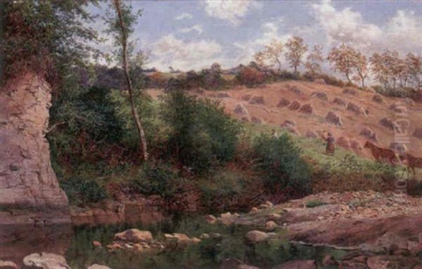 Landscape With Harvesters Oil Painting by Thomas J. Banks