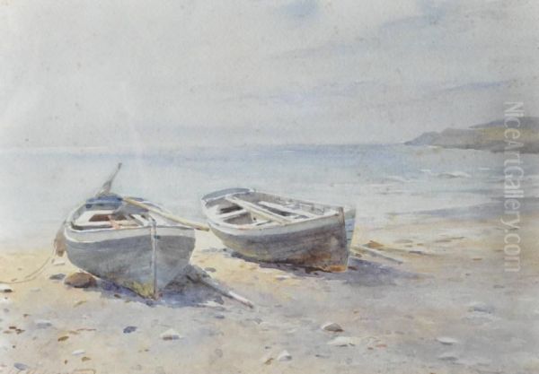 Beached Rowing Boats Oil Painting by Charles William Adderton