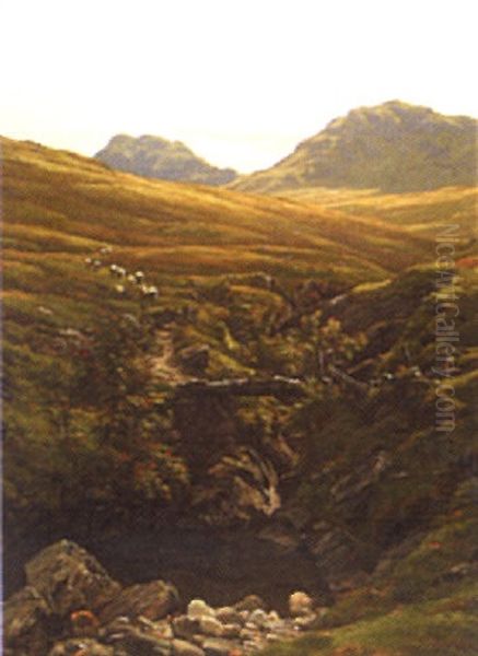 Sheep In A Scottish Landscape Oil Painting by John James Bannatyne