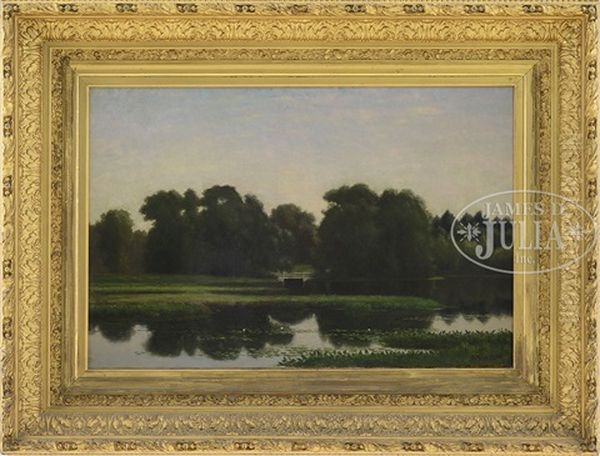 Landscape With Lily Pond & Bridge Oil Painting by Edward Bannister