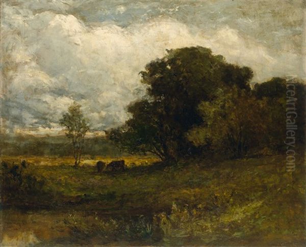 Untitled (rhode Island Landscape With Cows) Oil Painting by Edward Bannister