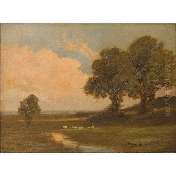 Sheep Grazing In A Newport, Rhode Island Landscape Oil Painting by Edward Bannister