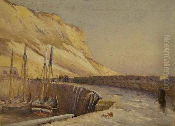 A Corner Of The Old Harbour And Three Views Of The Old Town Scarborough Oil Painting by Charles William Adderton