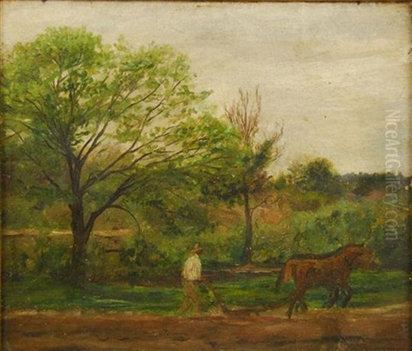 Man Plowing Oil Painting by Edward Bannister