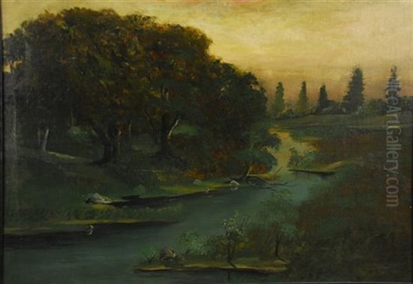 River Landscape At Sunset Oil Painting by Edward Bannister