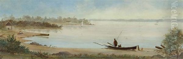 Fishermen On The Shoreline Oil Painting by Edward Bannister