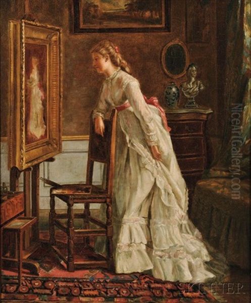 Admiring Her Own Portrait/a Self Portrait Oil Painting by Eleanor Cunningham Bannister