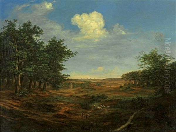 Blick Uber Den Milchgrund In Harburg Mit Blick Auf Hamburg Oil Painting by Johann Wilhelm David Bantelmann