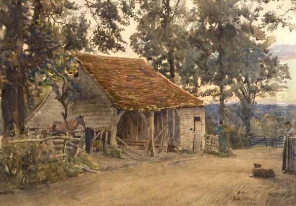 By The Old Barn Oil Painting by Joseph Poole Addey